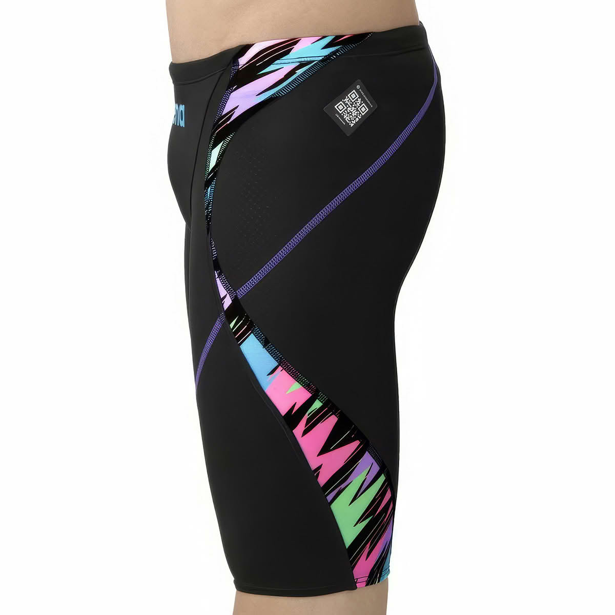 กางเกงว่ายน้ำชาย Arena 25SS Aqua Extreme Racing Half Spats Jammers สีดำ/แถบฟ้า